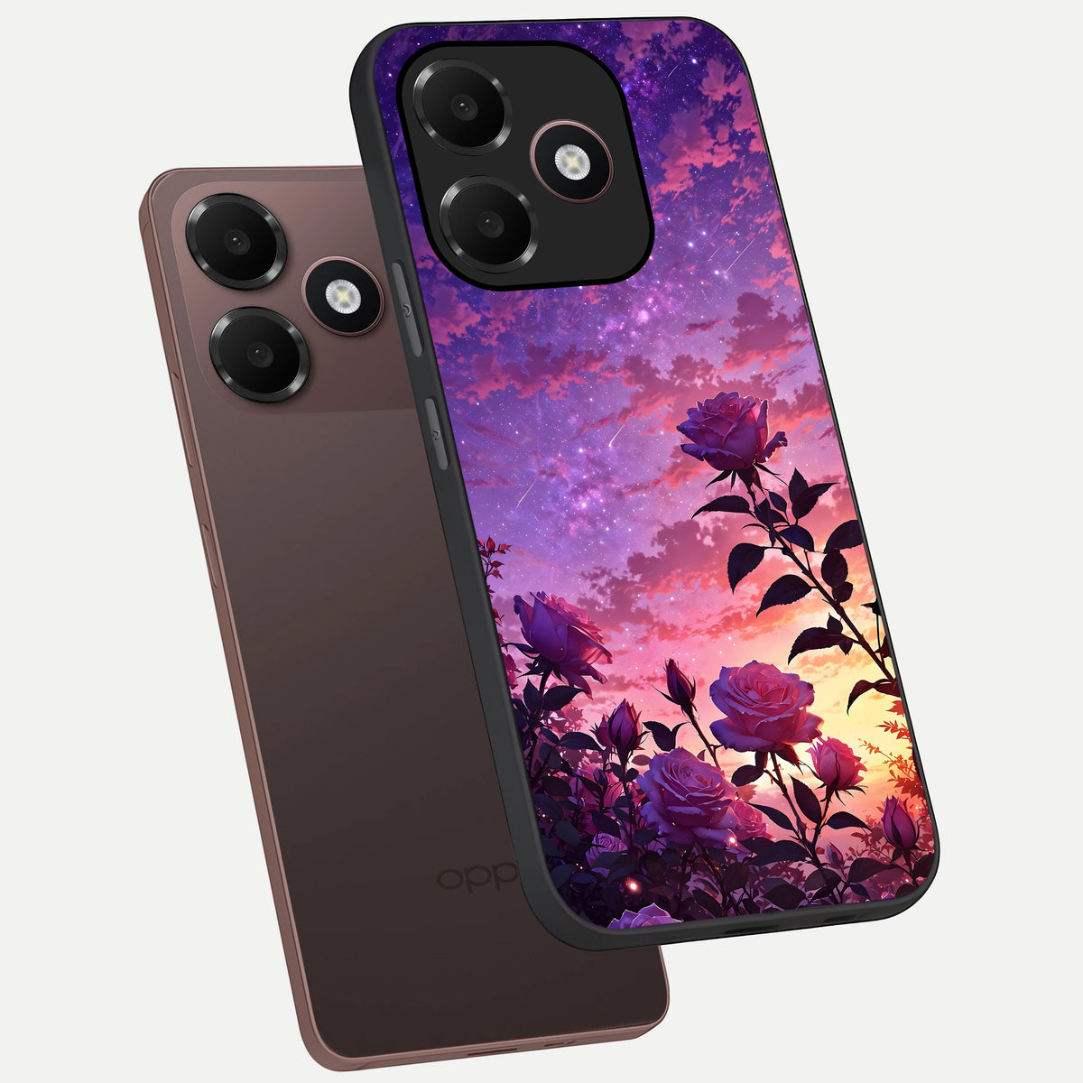  Starlit Rose Twilight phone case For Oppo A6C 5G showing premium glass back cover with detailed artwork