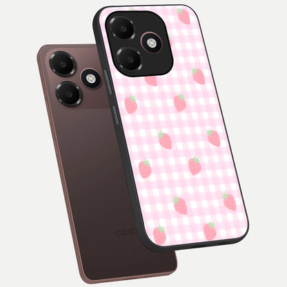  Strawberry Picnic Love phone case For Oppo A6C 5G showing premium glass back cover with detailed artwork
