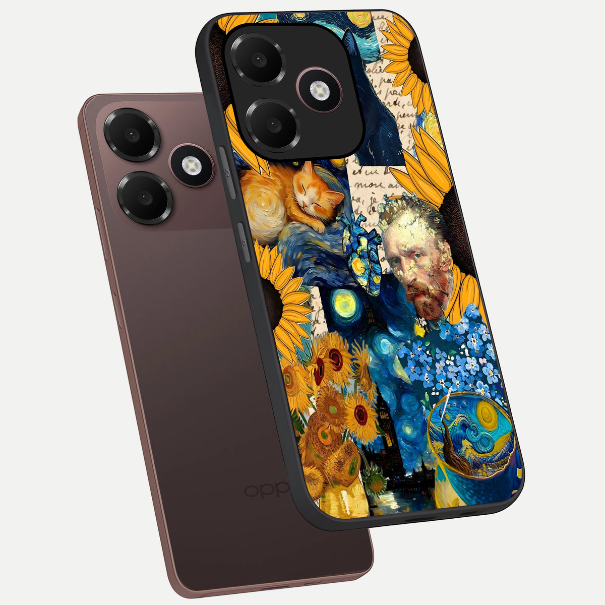  Sunflower Chic Mood Custom Name phone case For Oppo A6C 5G showing premium glass back cover with detailed artwork