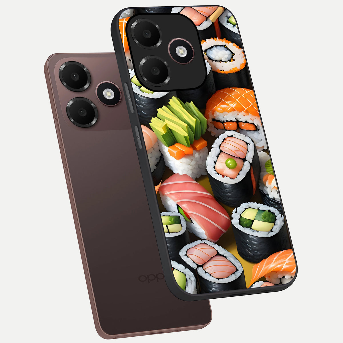  Sushi Food Pattern phone case For Oppo A6C 5G showing premium glass back cover with detailed artwork