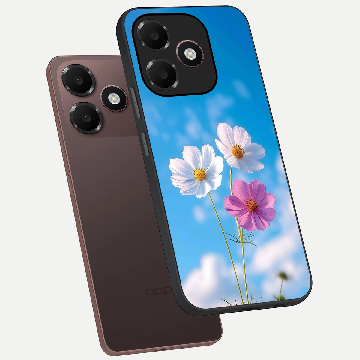 Tripple Flowers With Sky phone case For Oppo A6C 5G showing premium glass back cover with detailed artwork