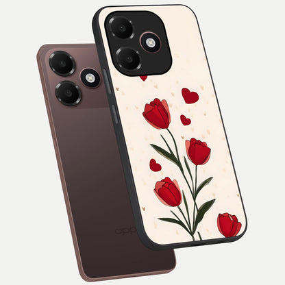  Tulip With Heart phone case For Oppo A6C 5G showing premium glass back cover with detailed artwork
