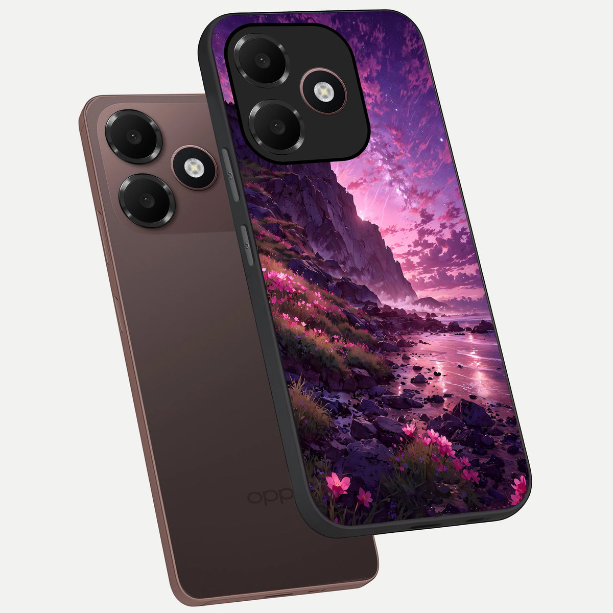  Twilight Blossom Coast phone case For Oppo A6C 5G showing premium glass back cover with detailed artwork