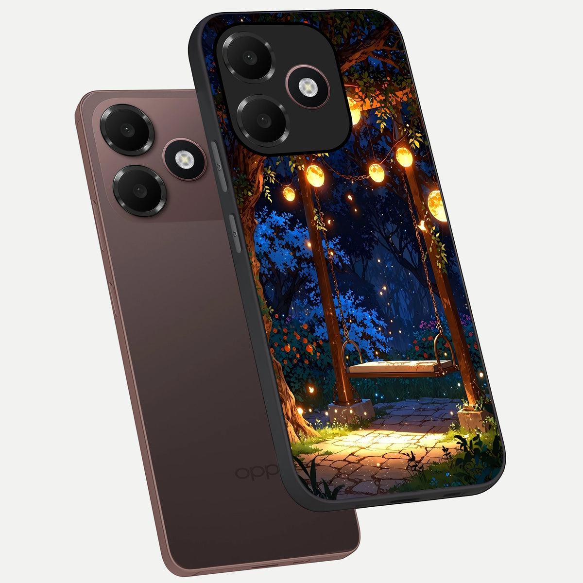  Twilight Garden Swing phone case For Oppo A6C 5G showing premium glass back cover with detailed artwork