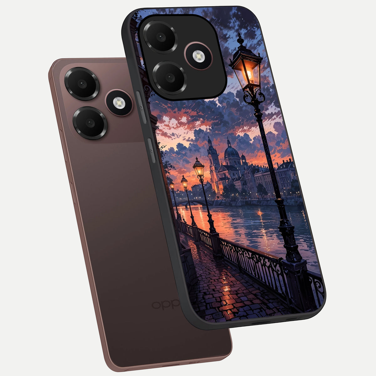  Twilight River Lights phone case For Oppo A6C 5G showing premium glass back cover with detailed artwork