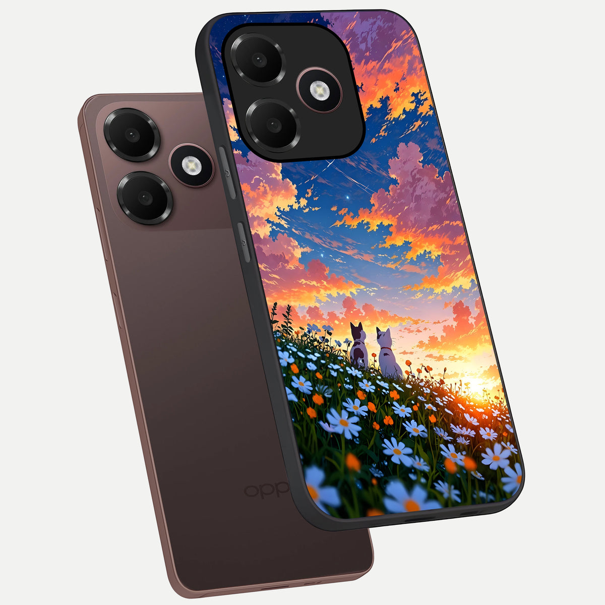  Two Cats Friends phone case For Oppo A6C 5G showing premium glass back cover with detailed artwork