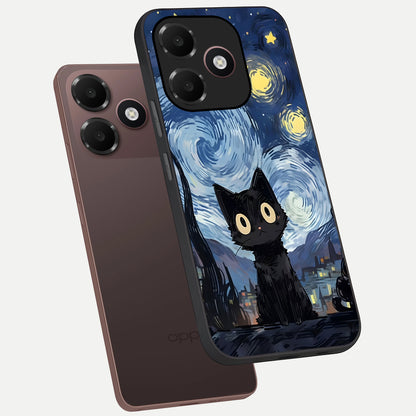  Van Gogh Cat phone case For Oppo A6C 5G showing premium glass back cover with detailed artwork