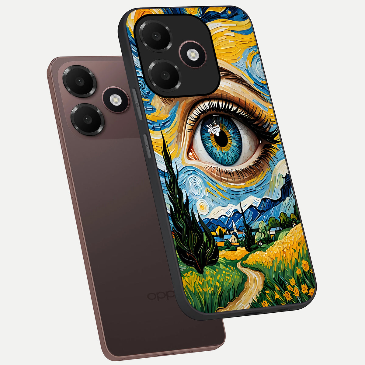  Van Gogh Eye phone case For Oppo A6C 5G showing premium glass back cover with detailed artwork