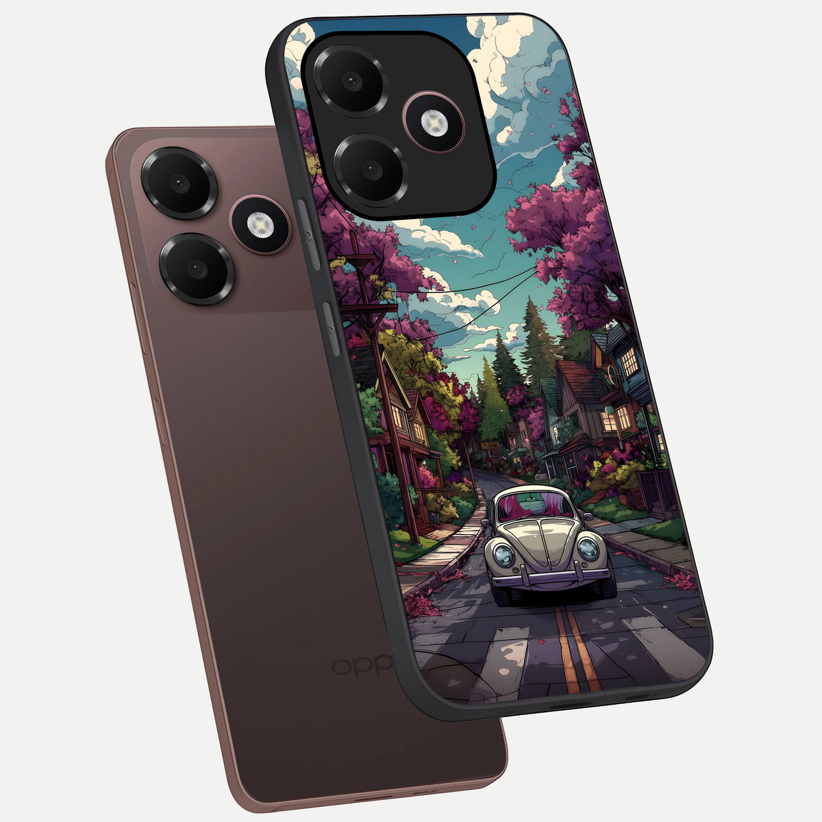  Vintage Street Drive phone case For Oppo A6C 5G showing premium glass back cover with detailed artwork