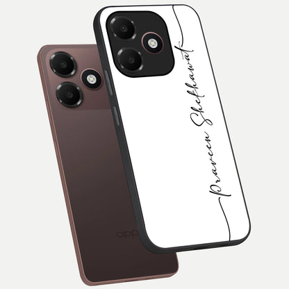  White Tune Custom Name phone case For Oppo A6C 5G showing premium custom name glass back cover
