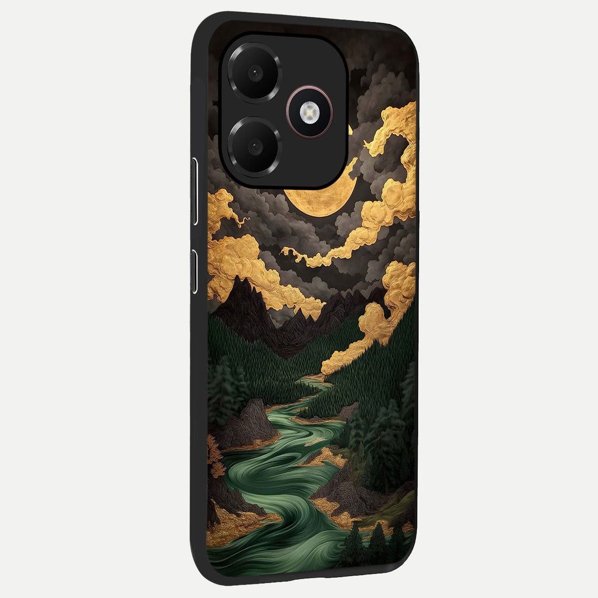  Golden River Moon back cover For Oppo A6C 5G slim fit glass case with vibrant aesthetic design