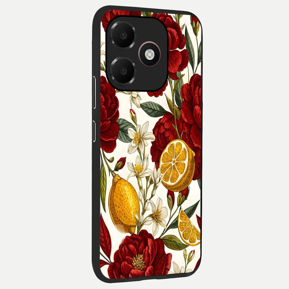  Lemon Rose Charm back cover For Oppo A6C 5G slim fit glass case with vibrant aesthetic design