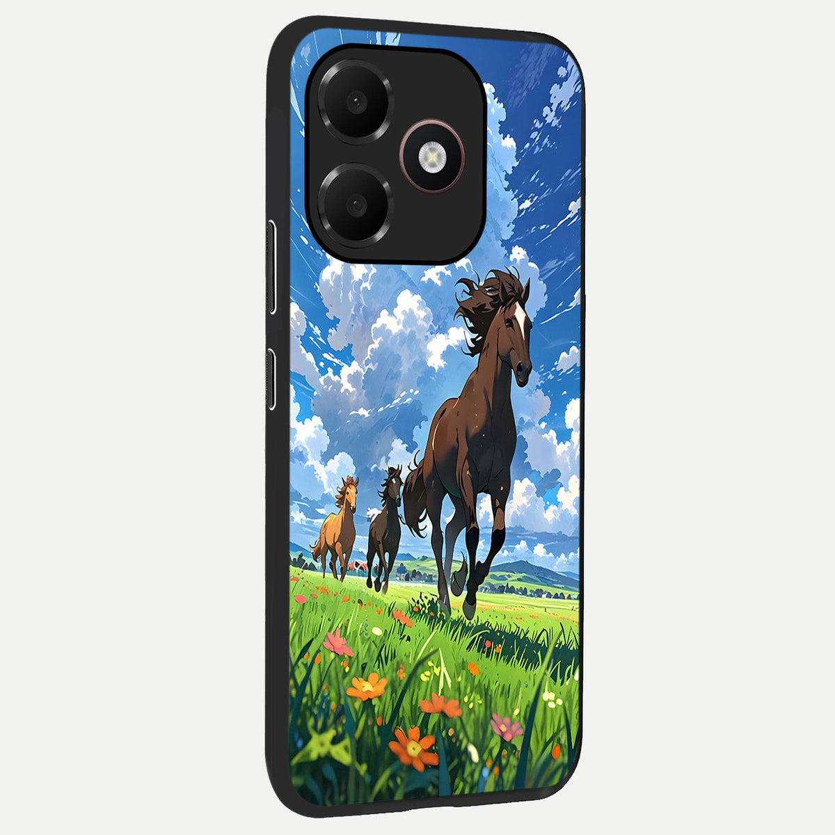  Majestic Horses Galloping back cover For Oppo A6C 5G slim fit glass case with vibrant aesthetic design