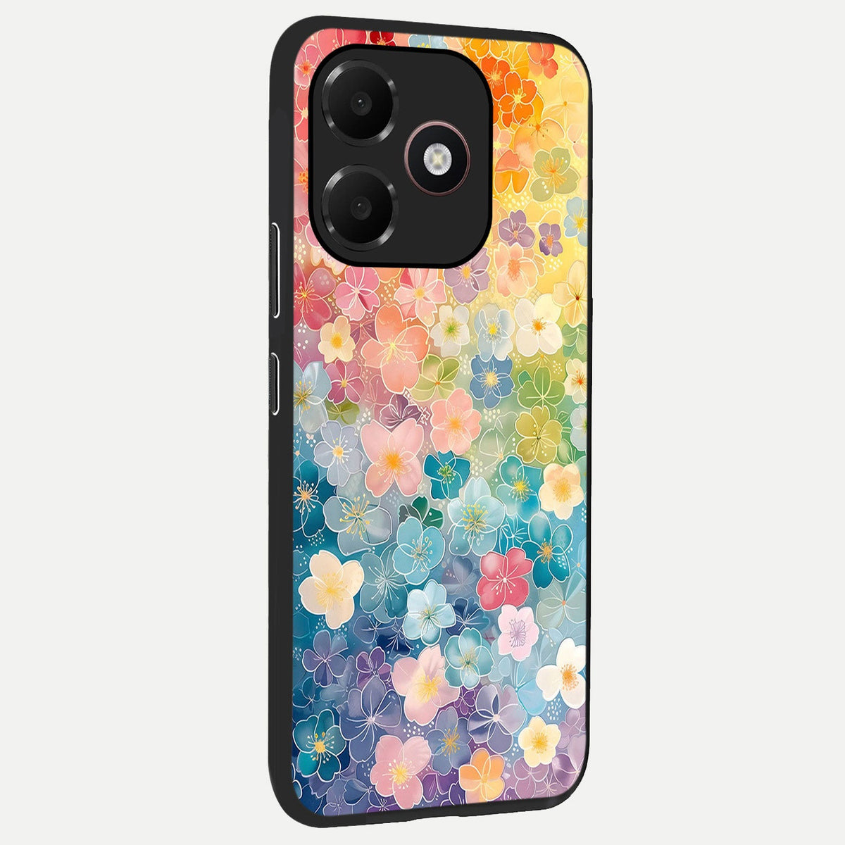  Rainbow Blossom Burst back cover For Oppo A6C 5G slim fit glass case with vibrant aesthetic design