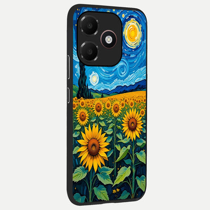  Starry Sunflower Dreams back cover For Oppo A6C 5G slim fit glass case with vibrant aesthetic design