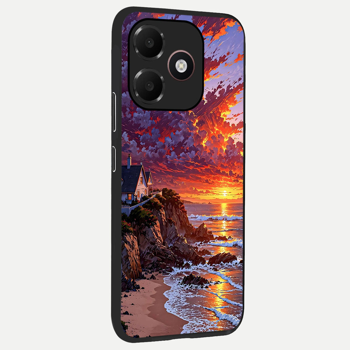  Sunset House By Sea back cover For Oppo A6C 5G slim fit glass case with vibrant aesthetic design
