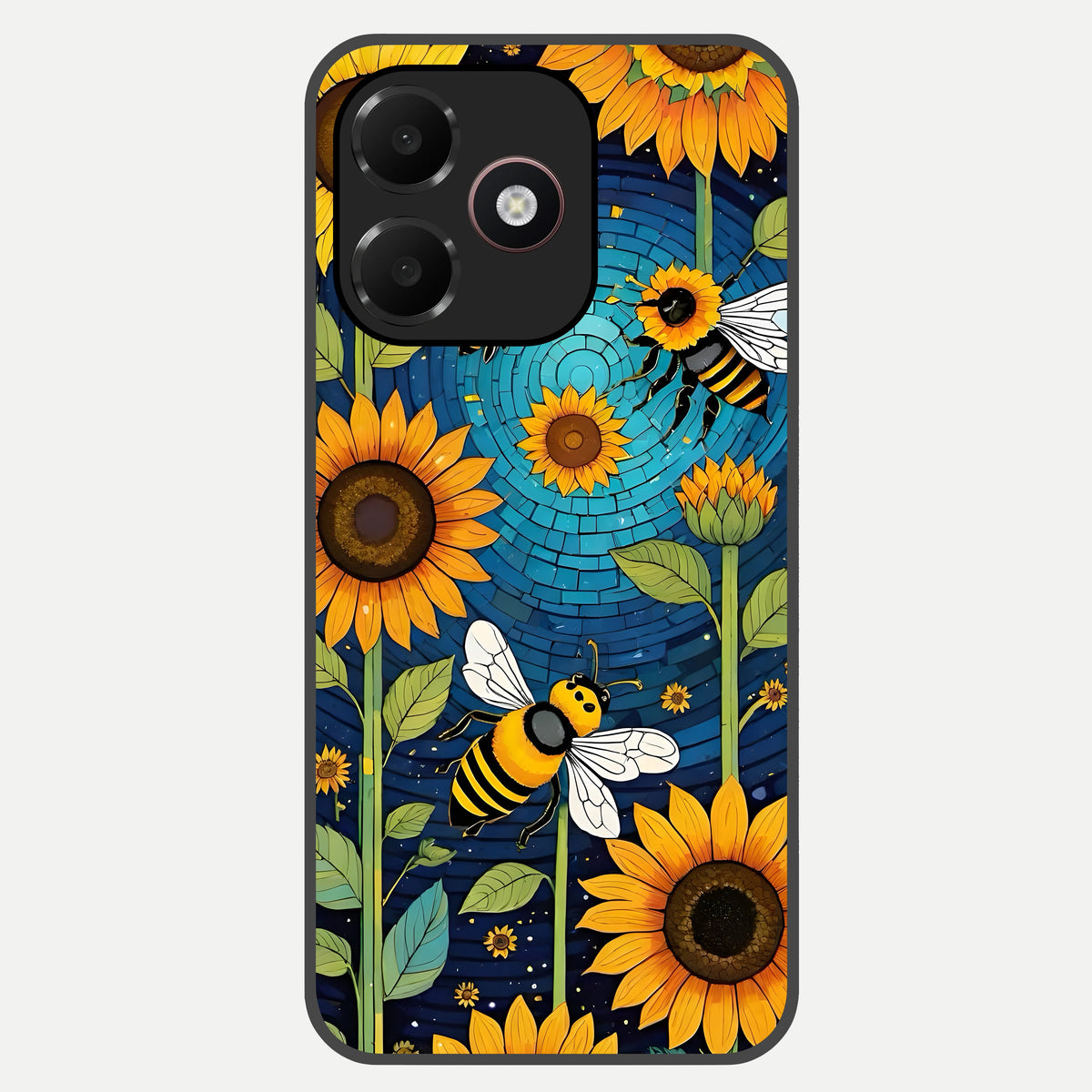  Bees And Sunflowers Glass Case For Oppo A6C 5G back cover – full design glossy printed glass finish