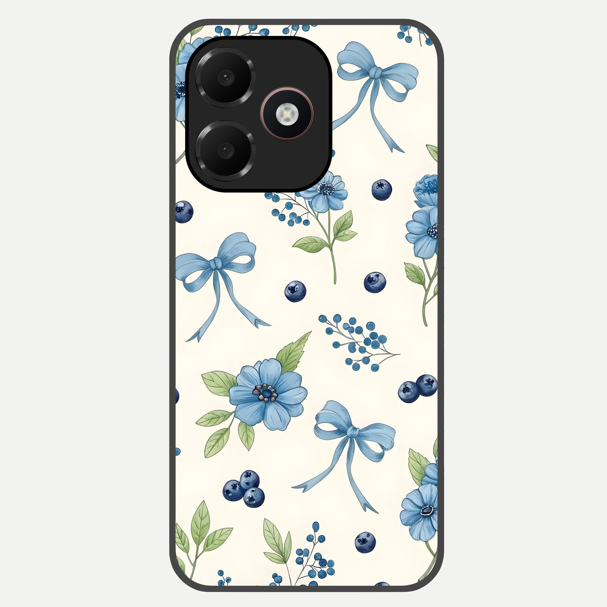  Blue Flower And Bow Glass Case For Oppo A6C 5G back cover – full design glossy printed glass finish