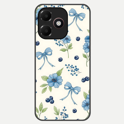  Blue Flower And Bow Glass Case For Oppo A6C 5G back cover – full design glossy printed glass finish