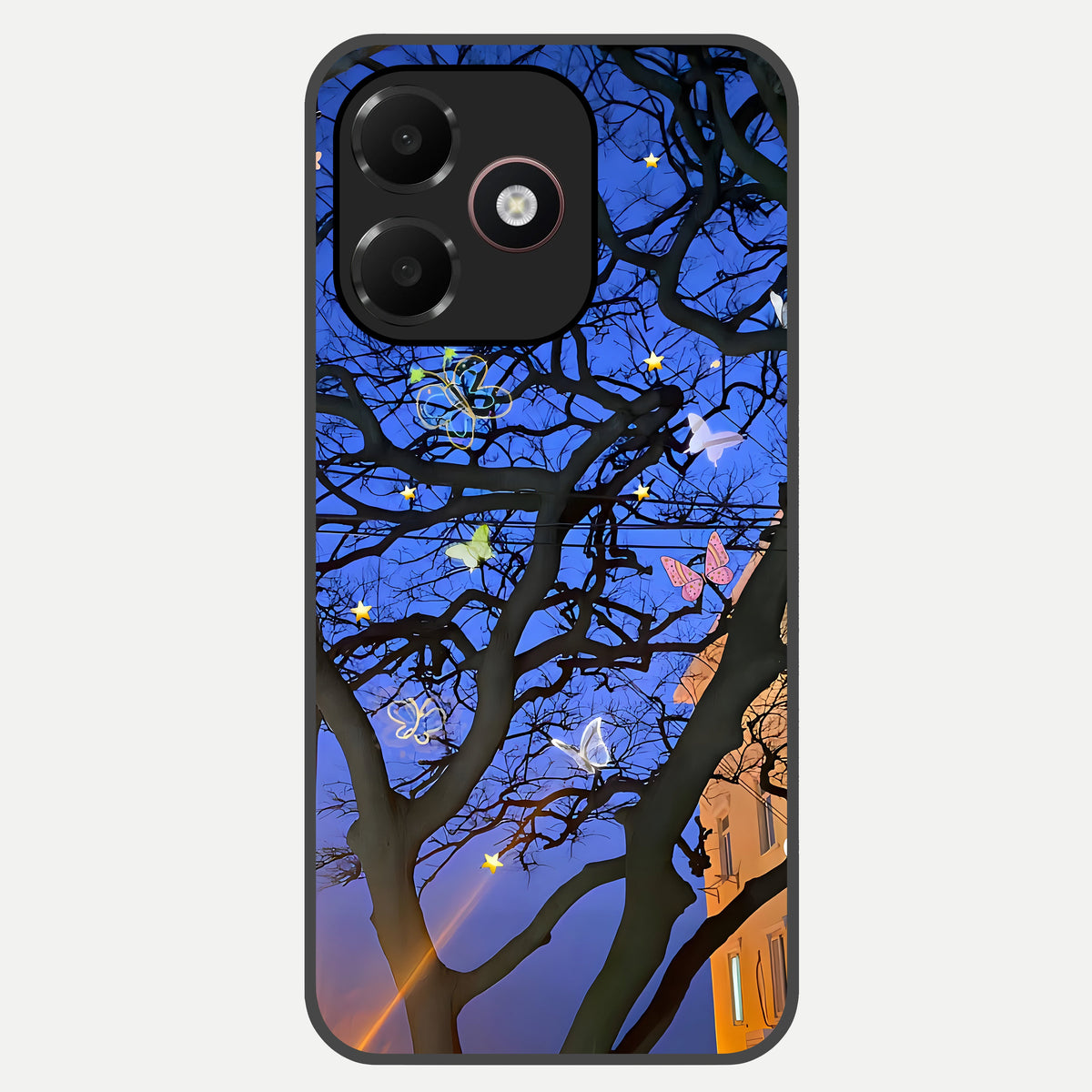  Butterfly Night Magic Glass Case For Oppo A6C 5G back cover – full design glossy printed glass finish