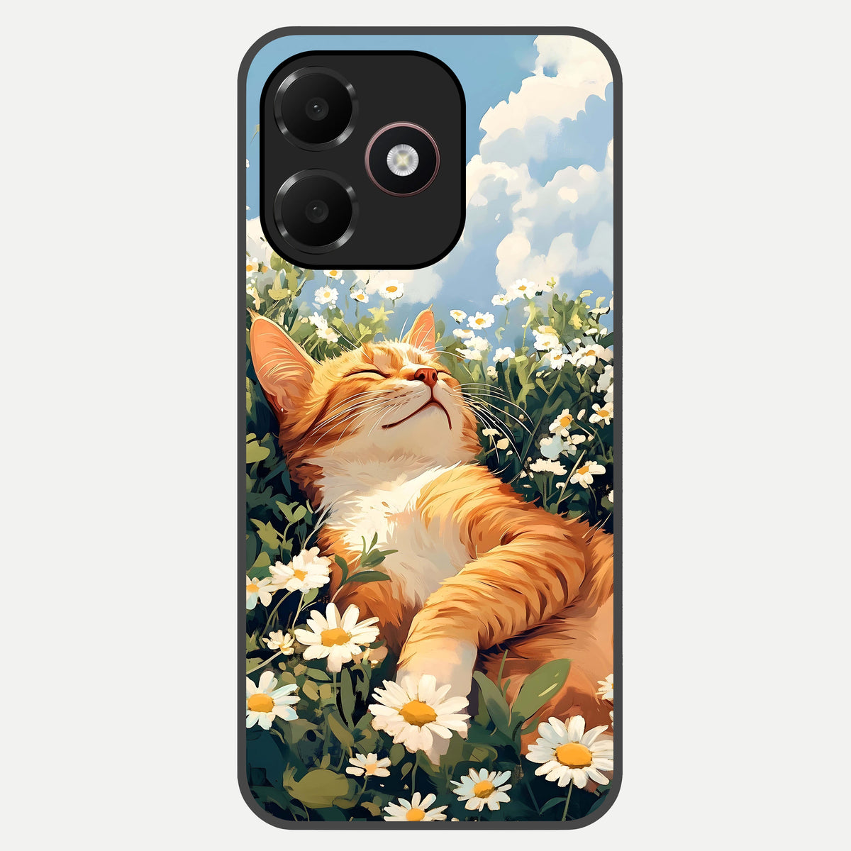  Cat And Flowers View Glass Case For Oppo A6C 5G back cover – full design glossy printed glass finish