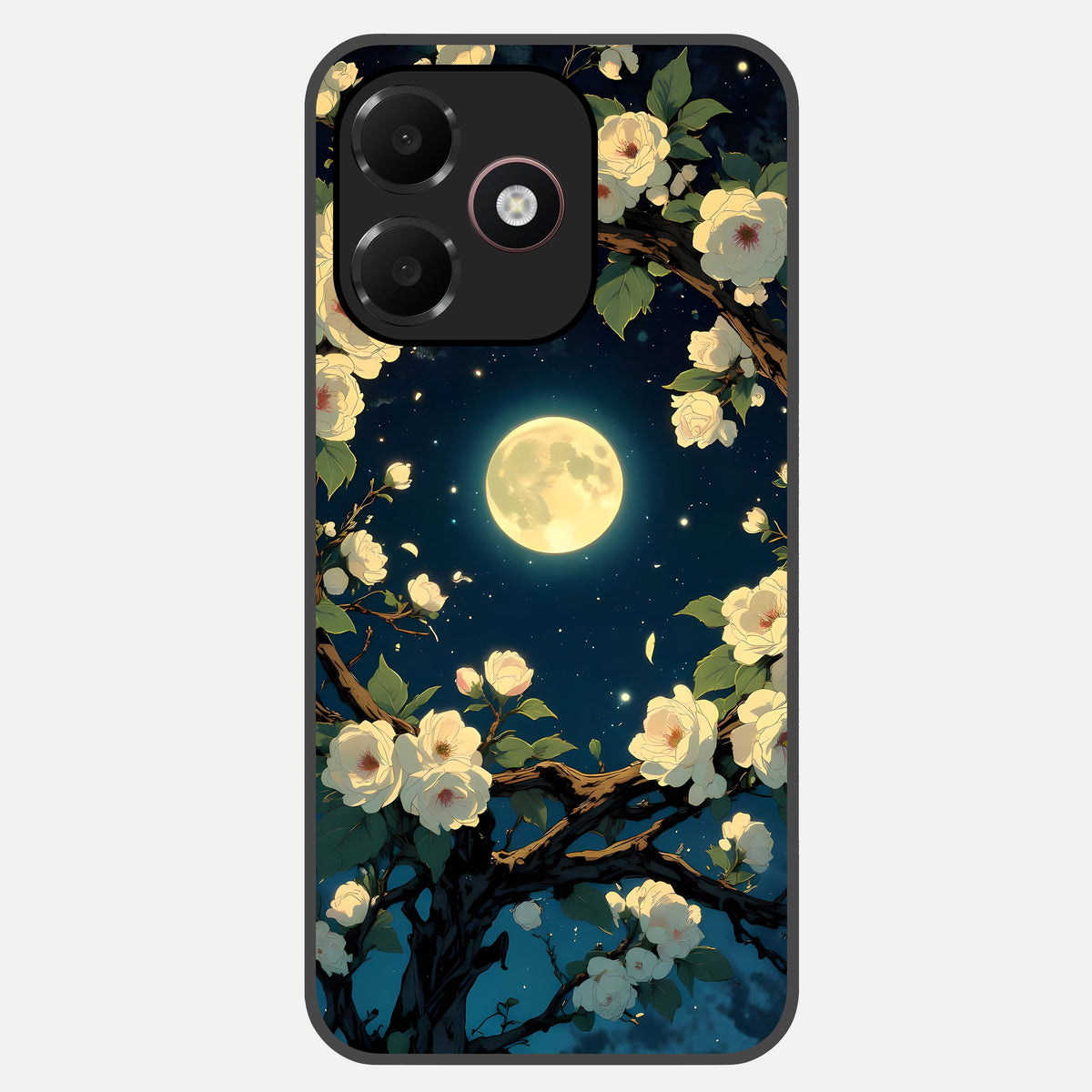  Celestial Moon And Flower Glass Case For Oppo A6C 5G back cover – full design glossy printed glass finish