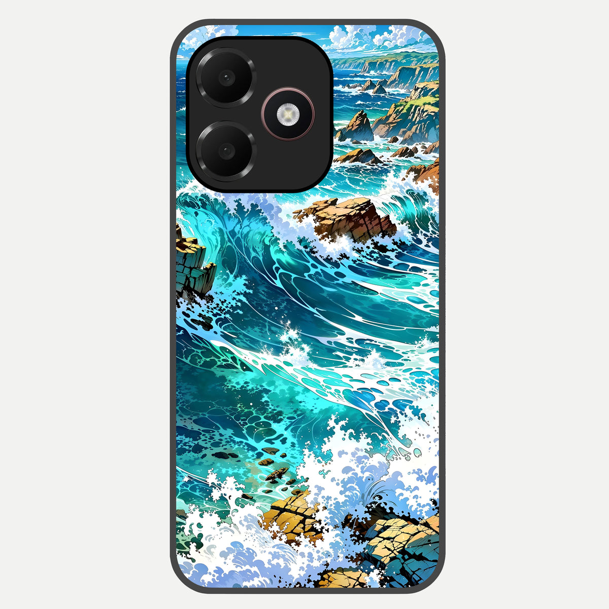  Coastal Blue Waves Glass Case For Oppo A6C 5G back cover – full design glossy printed glass finish