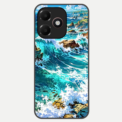  Coastal Blue Waves Glass Case For Oppo A6C 5G back cover – full design glossy printed glass finish