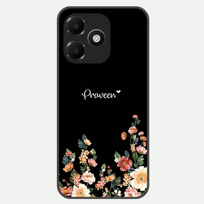  Floral Design Personalized Custom Name Glass Case For Oppo A6C 5G back cover – full design glossy printed glass finish