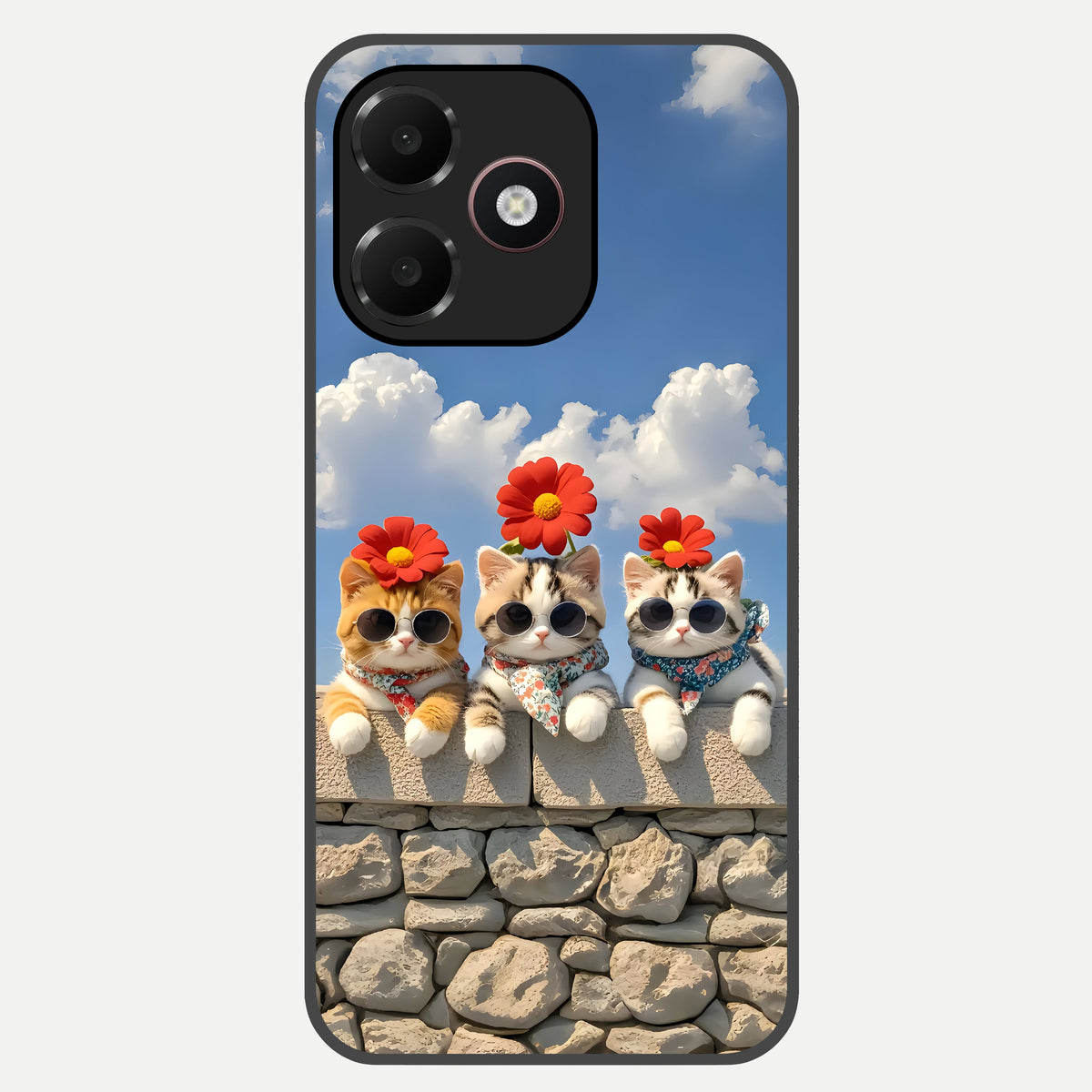  Floral Kitty Squad Glass Case For Oppo A6C 5G back cover – full design glossy printed glass finish
