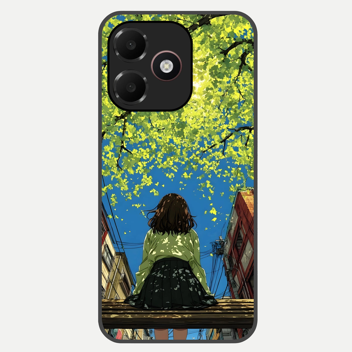  Golden Leaves Glow Glass Case For Oppo A6C 5G back cover – full design glossy printed glass finish