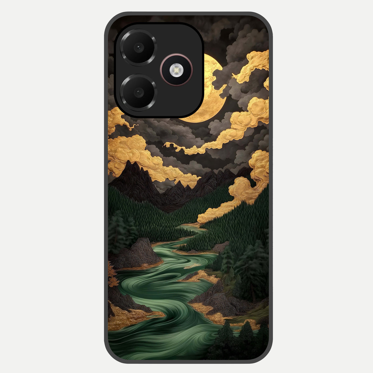  Golden River Moon Glass Case For Oppo A6C 5G back cover – full design glossy printed glass finish