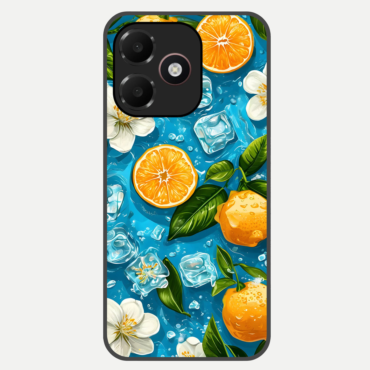  Ice Cube With Orange Glass Case For Oppo A6C 5G back cover – full design glossy printed glass finish