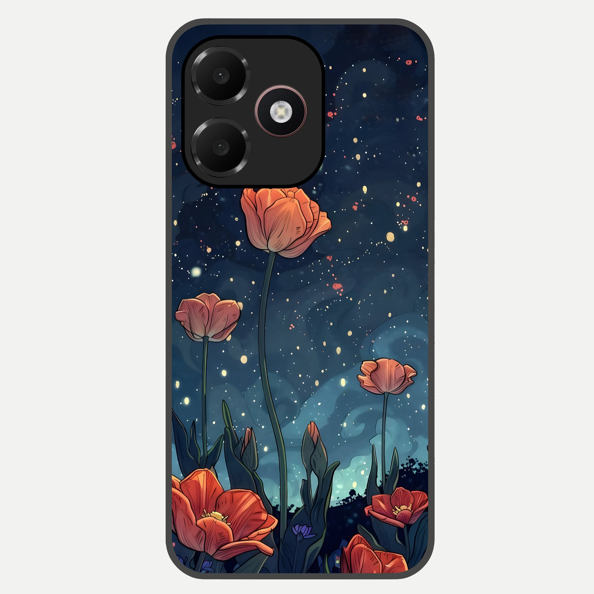  Midnight Tulip Glow Glass Case For Oppo A6C 5G back cover – full design glossy printed glass finish