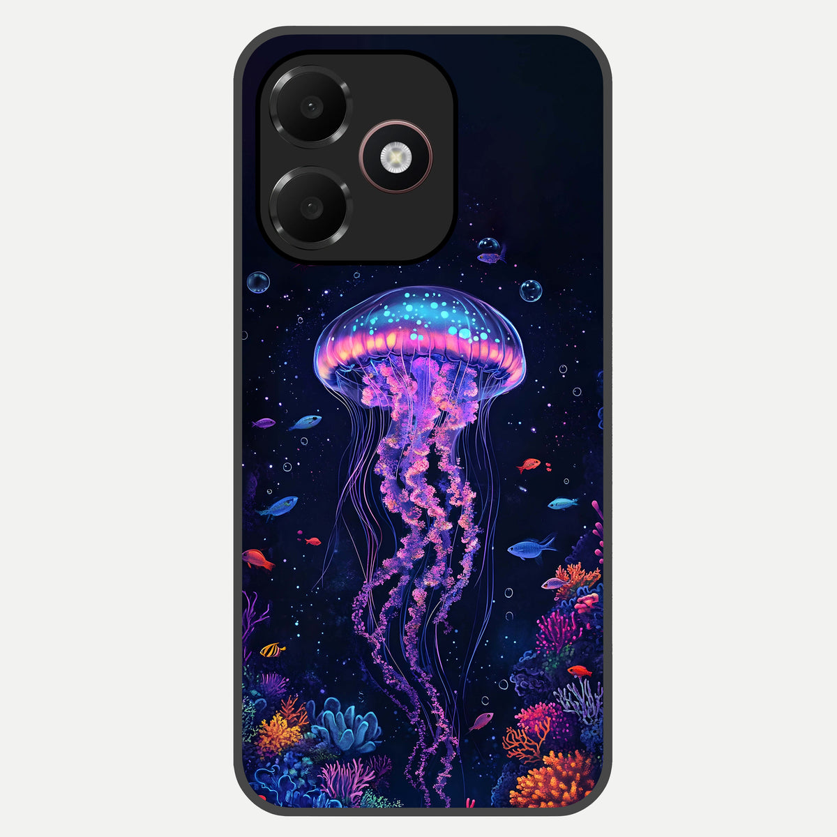  Neon Jellyfish Glass Case For Oppo A6C 5G back cover – full design glossy printed glass finish