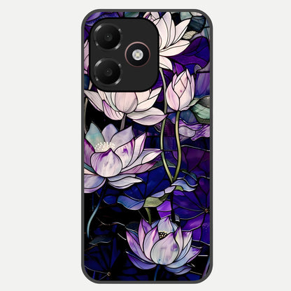  Purple Lotus Pattern Glass Case For Oppo A6C 5G back cover – full design glossy printed glass finish