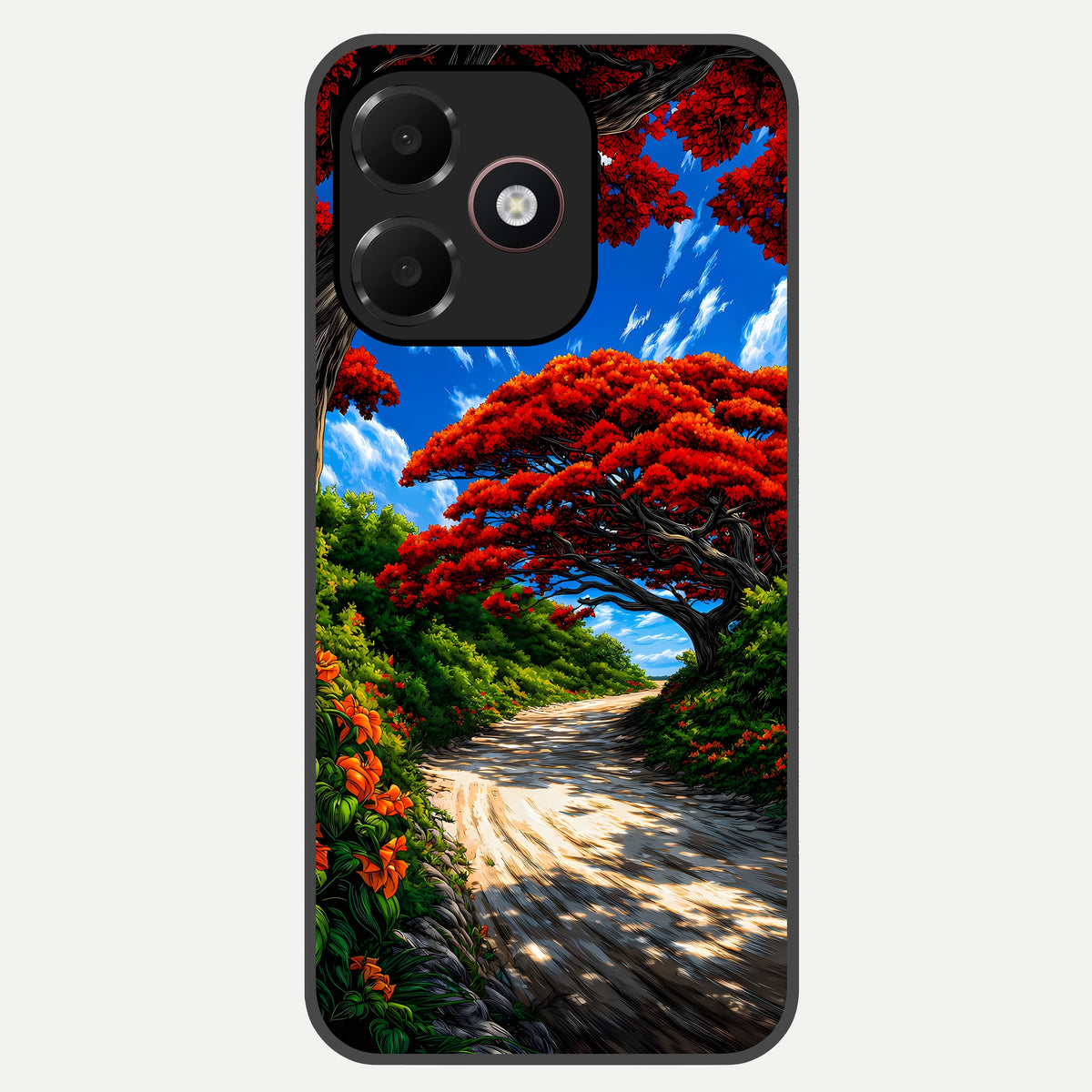  Red Trees Pathway Glass Case For Oppo A6C 5G back cover – full design glossy printed glass finish