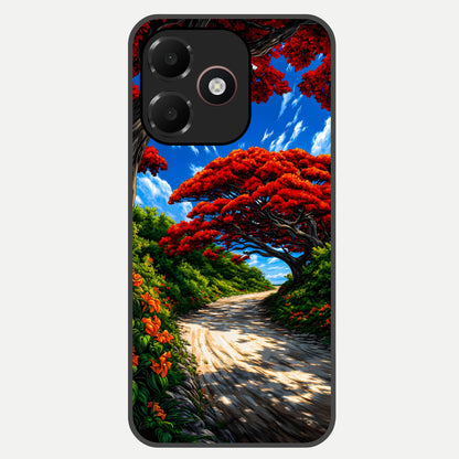  Red Trees Pathway Glass Case For Oppo A6C 5G back cover – full design glossy printed glass finish